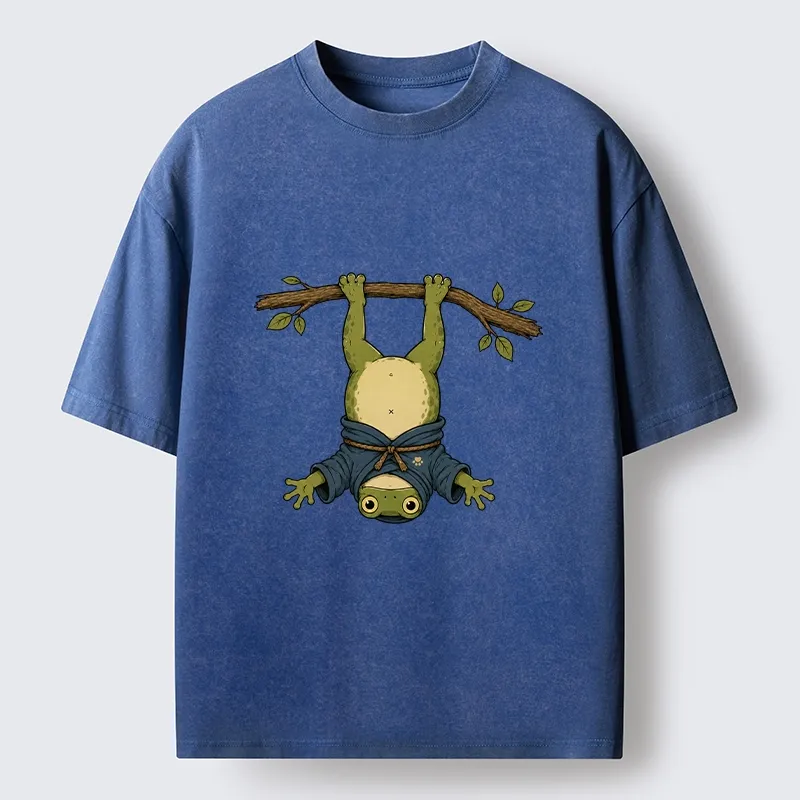 Tokyo-Tiger Relaxed Tree Frog Loose Blue Robe Graphic Washed T-Shirt