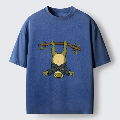 Tokyo-Tiger Relaxed Tree Frog Loose Blue Robe Graphic Washed T-Shirt