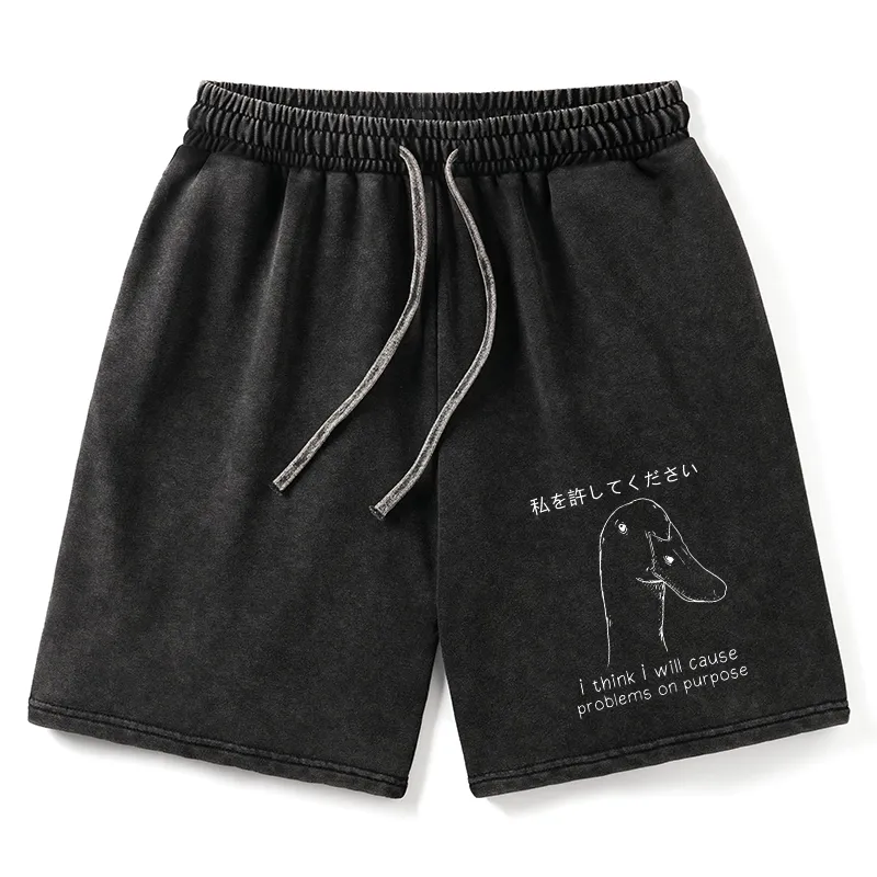 Tokyo-Tiger Stupid Goose Funny Washed Shorts Sale