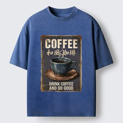 Tokyo-Tiger Funny Japanese Coffee Life Quote Washed T-Shirt