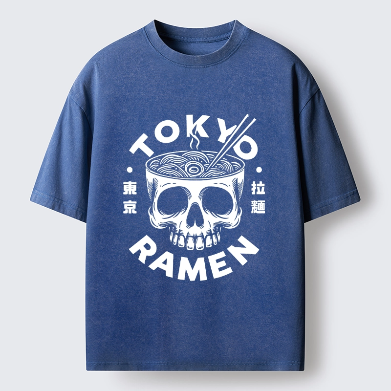 Tokyo-Tiger Dark Tokyo Ramen Funny Meme Washed T-Shirt