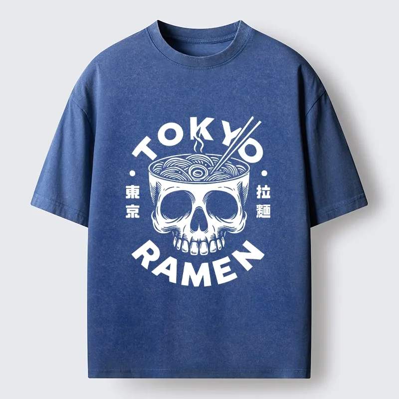 Tokyo-Tiger Dark Tokyo Ramen Funny Meme Washed T-Shirt