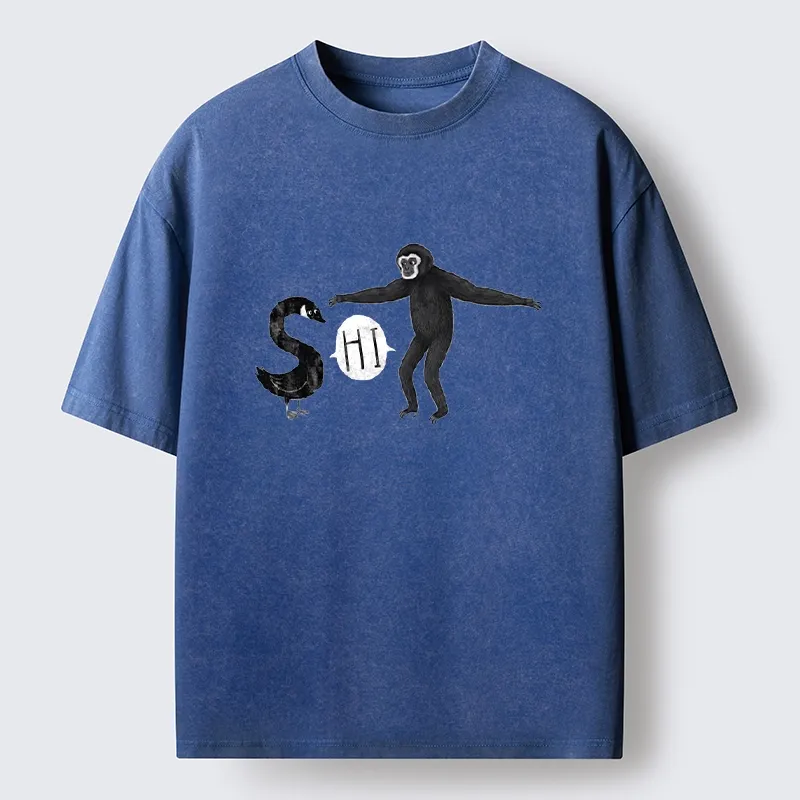 Tokyo-Tiger Cute Forest Animal Simple Graphic Print Washed T-Shirt