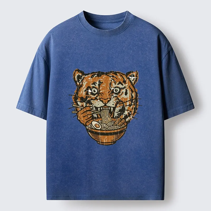 Tokyo-Tiger Vintage Tiger Ramen Funny Meme Washed T-Shirt
