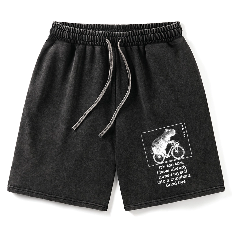 Tokyo-Tiger Funny Capybara Riding A Bicycle Washed Shorts