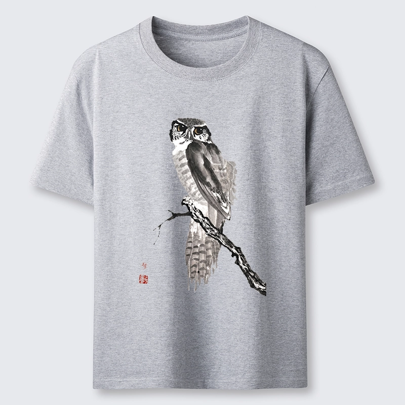 Tokyo-Tiger Minimal Ink Owl Oriental Brush Art Classic T-Shirt
