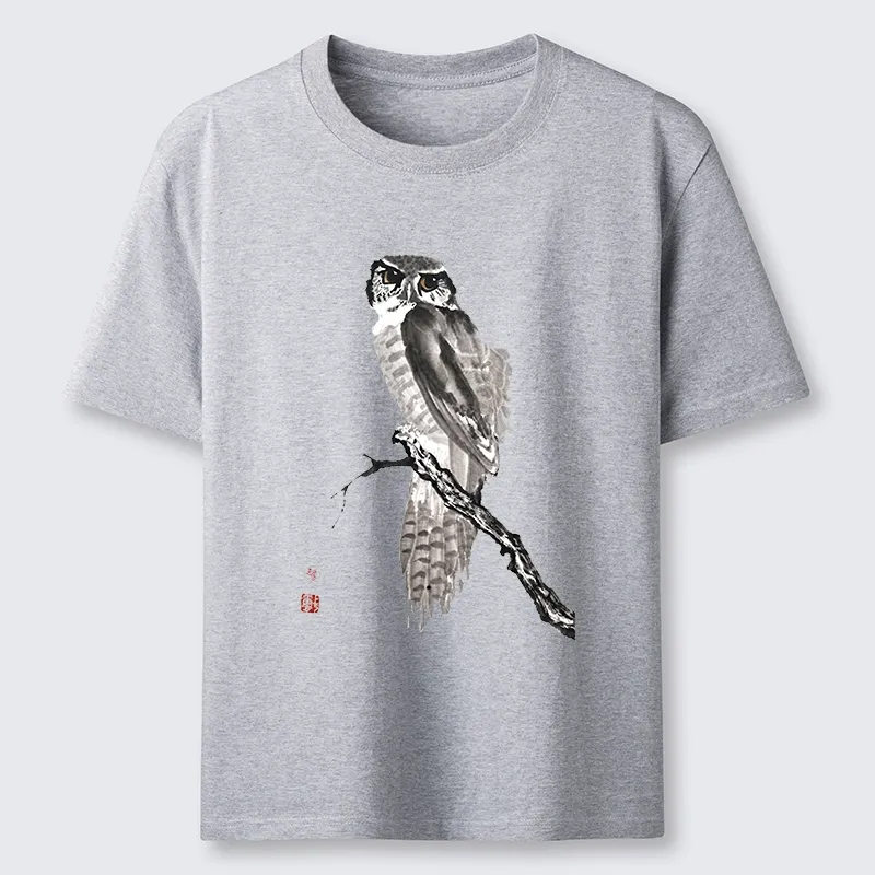 Tokyo-Tiger Minimal Ink Owl Oriental Brush Art Classic T-Shirt