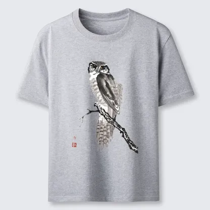 Tokyo-Tiger Minimal Ink Owl Oriental Brush Art Classic T-Shirt