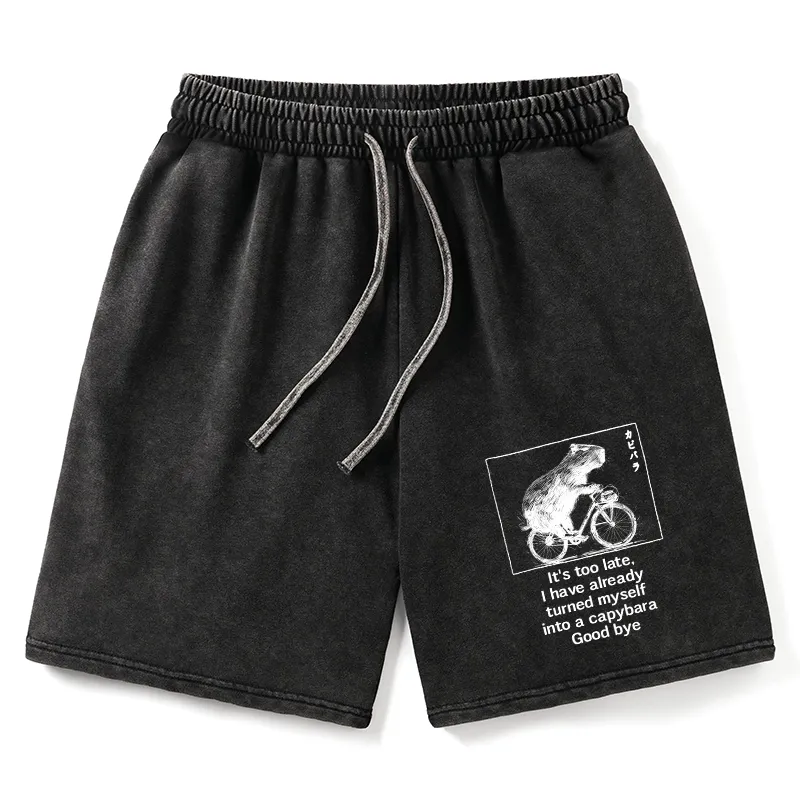 Tokyo-Tiger Funny Capybara Riding A Bicycle Washed Shorts