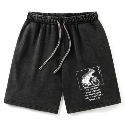 Tokyo-Tiger Funny Capybara Riding A Bicycle Washed Shorts