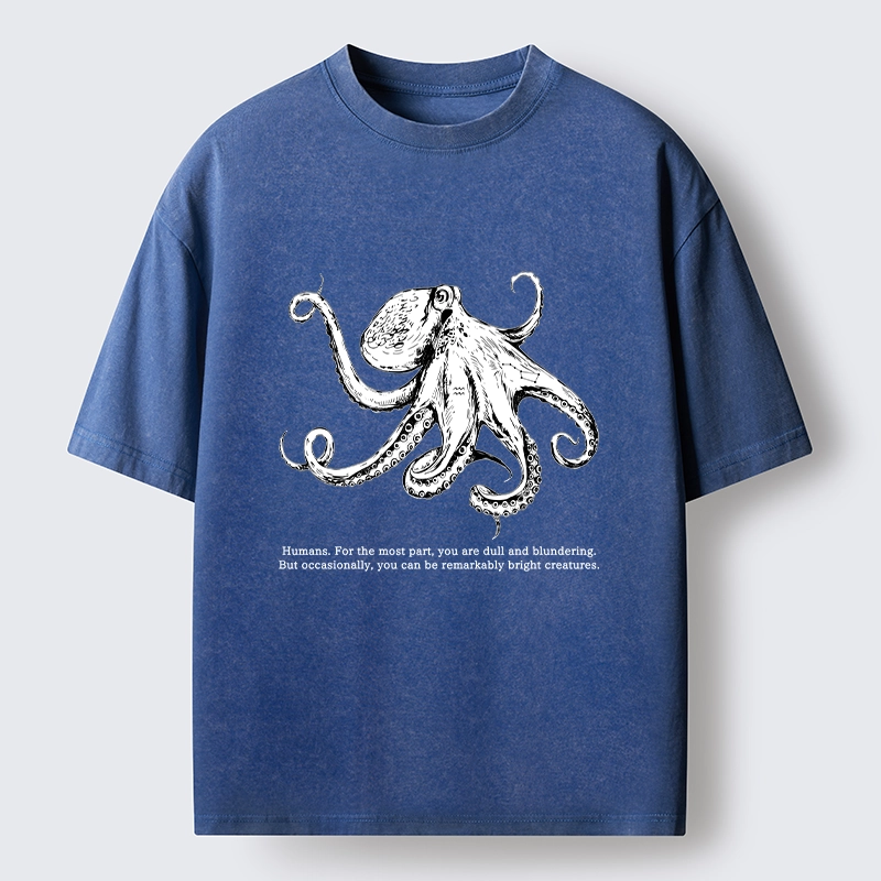 Tokyo-Tiger Vintage Octopus Line Drawing Washed T-Shirt