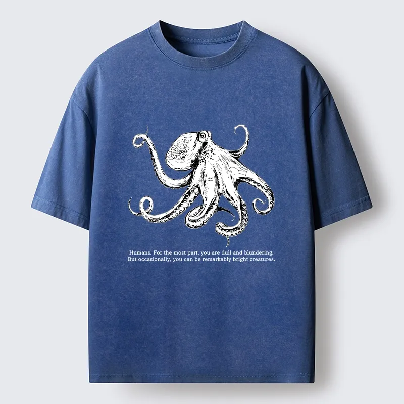Tokyo-Tiger Vintage Octopus Line Drawing Washed T-Shirt