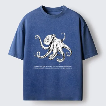 Tokyo-Tiger Vintage Octopus Line Drawing Washed T-Shirt
