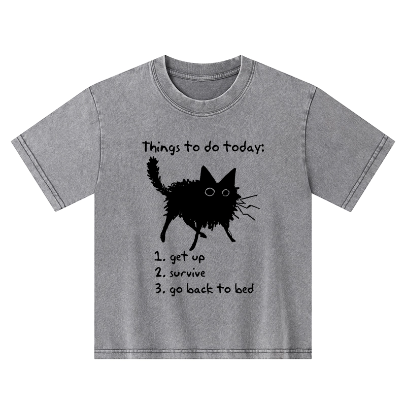 Tokyo-Tiger Lazy Cat Survive Day Funny Meme Kids Washed T-Shirt