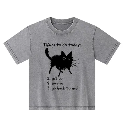 Tokyo-Tiger Lazy Cat Survive Day Funny Meme Kids Washed T-Shirt