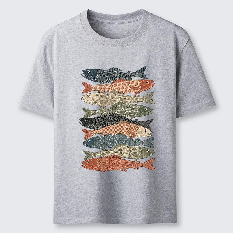 Tokyo-Tiger Patterned Stack Fish Japanese Block Print Classic T-Shirt