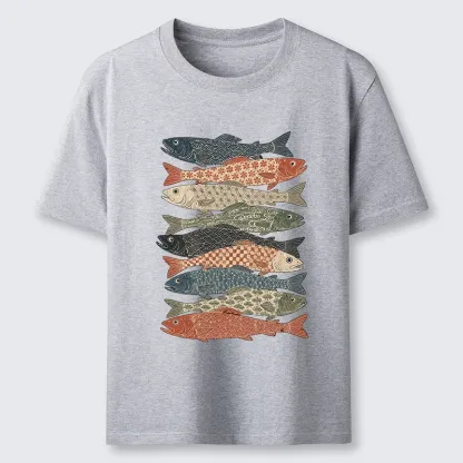 Tokyo-Tiger Patterned Stack Fish Japanese Block Print Classic T-Shirt