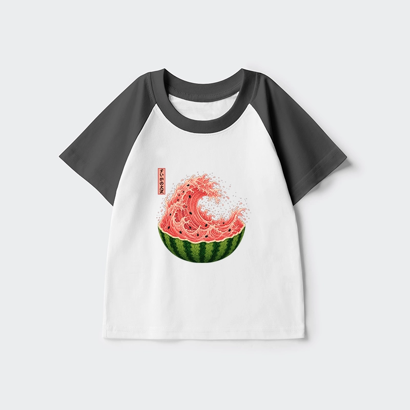 Tokyo-Tiger Watermelon Wave Summer Ukiyo Art Kids Raglan T-shirt