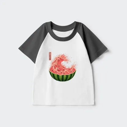 Tokyo-Tiger Watermelon Wave Summer Ukiyo Art Kids Raglan T-shirt
