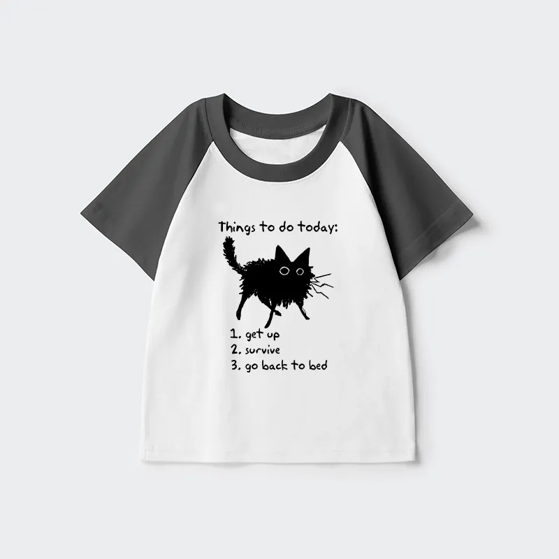 Tokyo-Tiger Lazy Cat Survive Day Funny Meme Kids Raglan T-shirt
