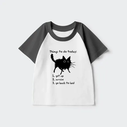 Tokyo-Tiger Lazy Cat Survive Day Funny Meme Kids Raglan T-shirt