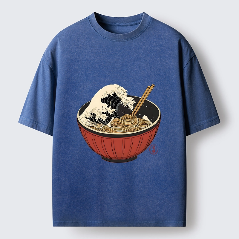Tokyo-Tiger Great Wave Inside Ramen Bowl Washed T-Shirt