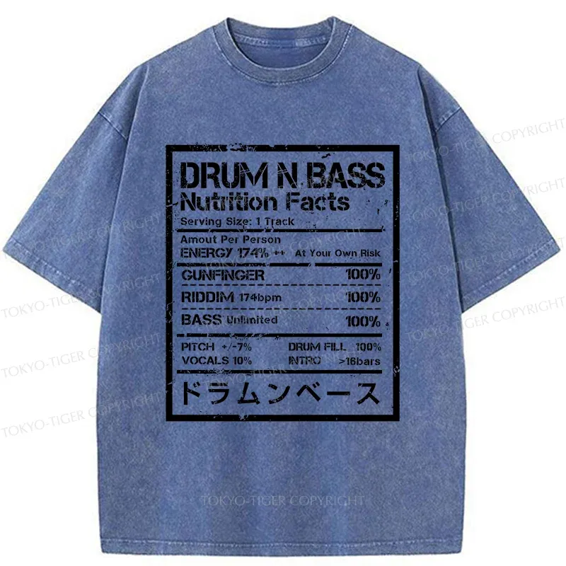 Tokyo-Tiger Drum&Bass Nutrition Facts Washed T-Shirt