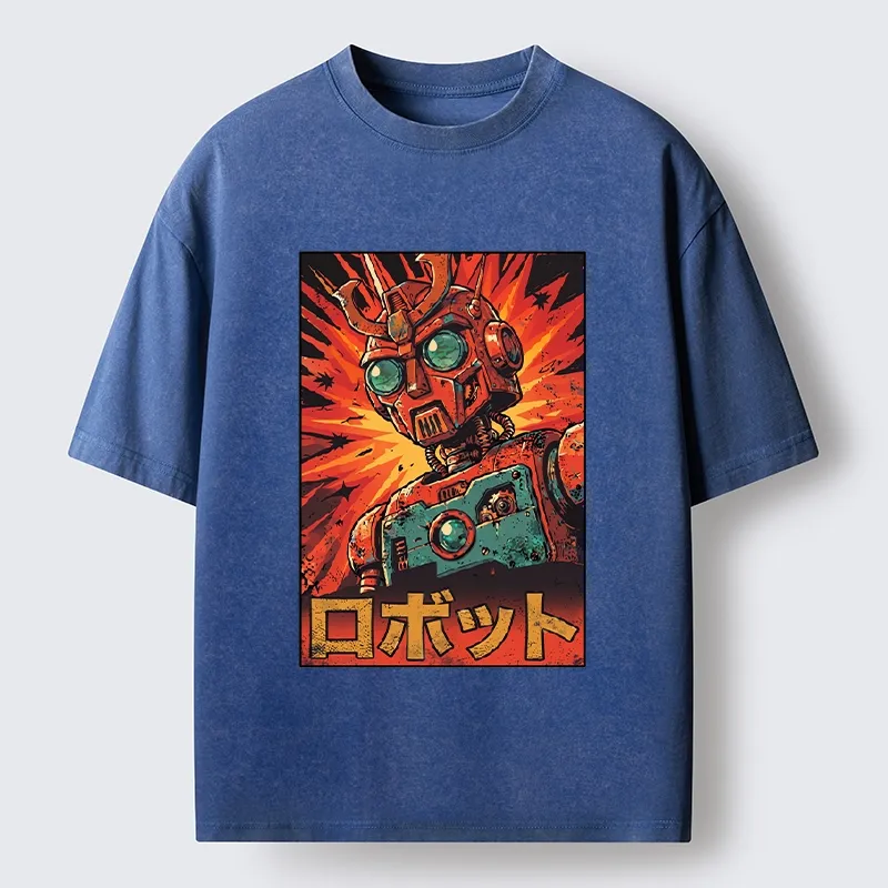 Tokyo-Tiger Retro Japanese Robot Washed T-Shirt