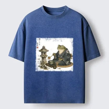 Tokyo-Tiger Calm Kimono Tea Frog Washed T-Shirt