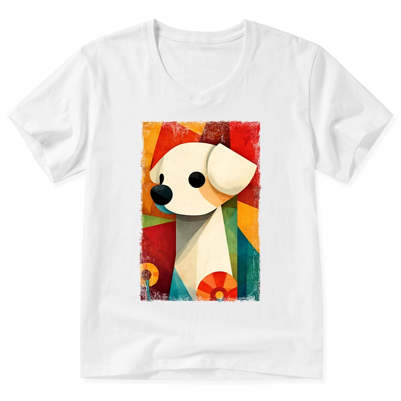 Tokyo-Tiger Retro Abstract Color Block Puppy Art V-Neck Classic T-Shirt