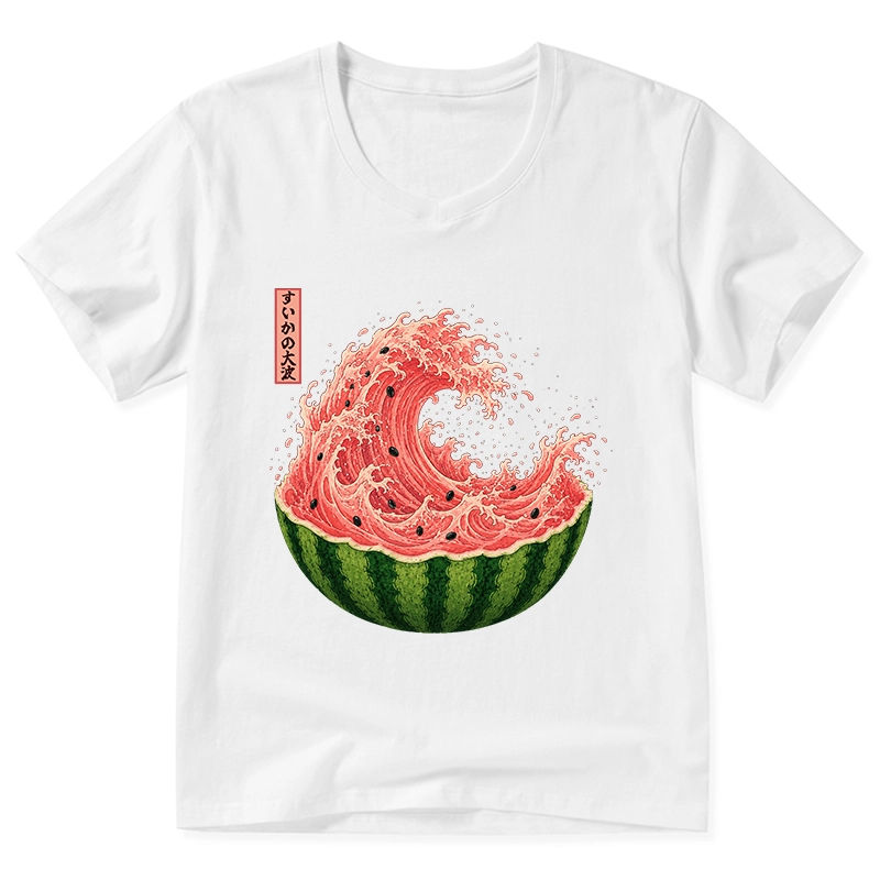 Tokyo-Tiger Watermelon Wave Summer Ukiyo Art V-Neck Classic T-Shirt