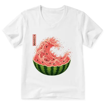 Tokyo-Tiger Watermelon Wave Summer Ukiyo Art V-Neck Classic T-Shirt
