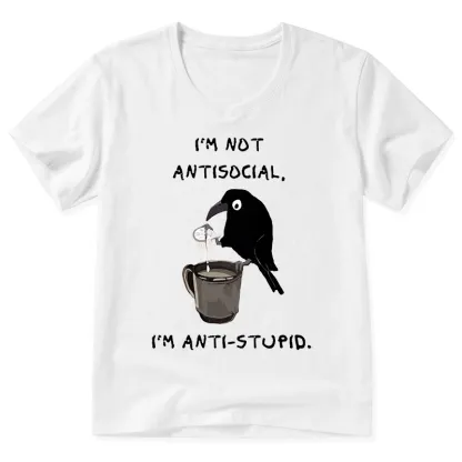 Tokyo-Tiger Cool Crow Sips Calm Coffee Alone V-Neck Classic T-Shirt