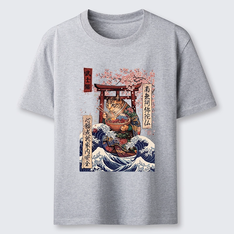 Tokyo-Tiger Samurai Cat Eating Noodles Wave Scene Classic T-Shirt