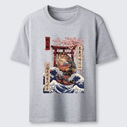 Tokyo-Tiger Samurai Cat Eating Noodles Wave Scene Classic T-Shirt
