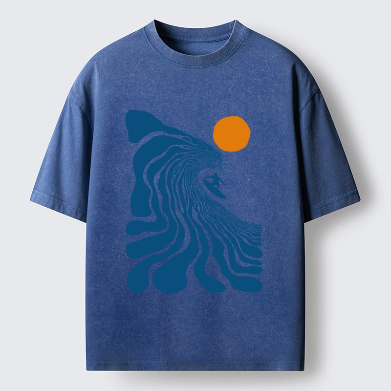 Tokyo-Tiger Retro Wave Surfer Guy Washed T-Shirt
