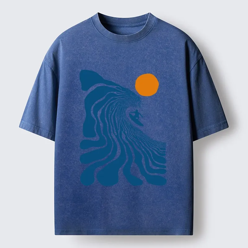 Tokyo-Tiger Retro Wave Surfer Guy Washed T-Shirt