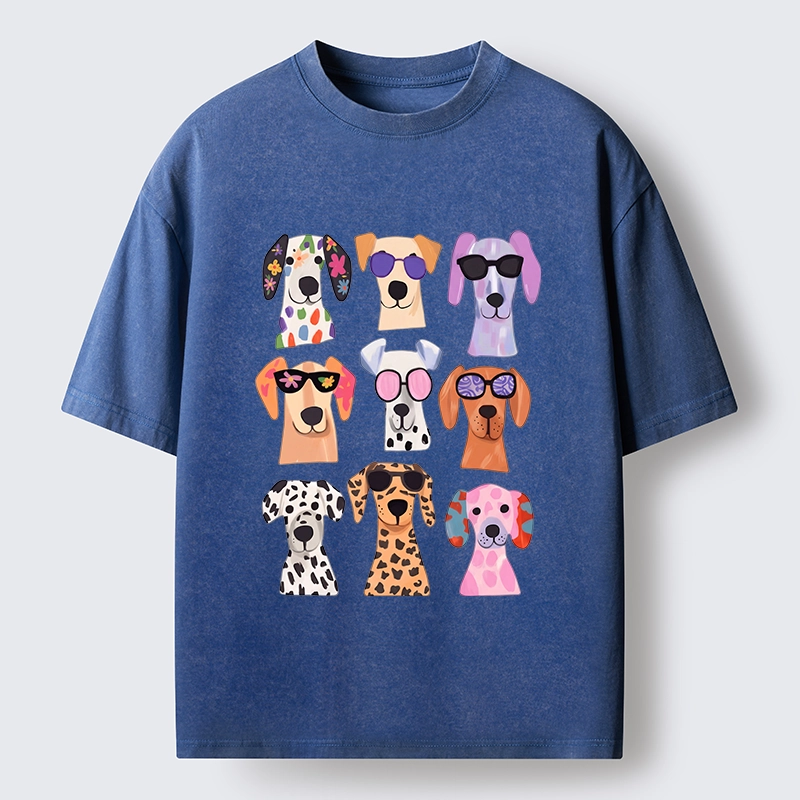 Tokyo-Tiger Colorful Dog Squad Meme Washed T-Shirt