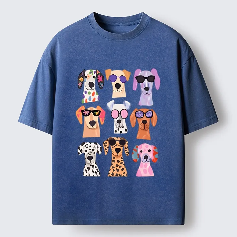 Tokyo-Tiger Colorful Dog Squad Meme Washed T-Shirt