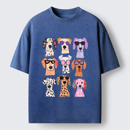 Tokyo-Tiger Colorful Dog Squad Meme Washed T-Shirt