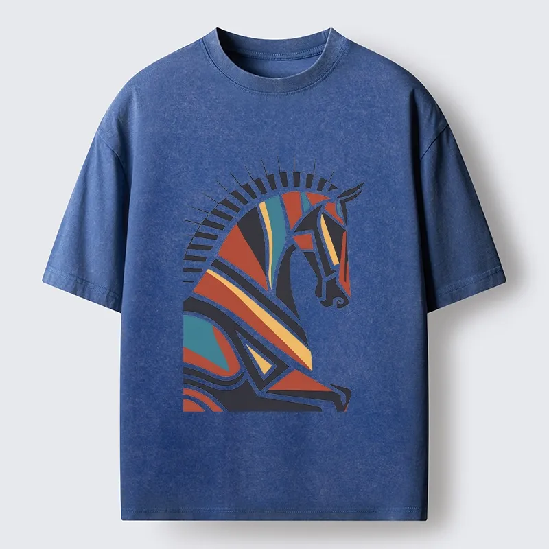 Tokyo-Tiger Geometric Color Horse Washed T-Shirt