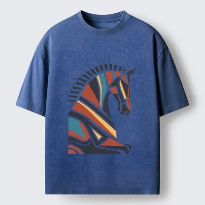 Tokyo-Tiger Geometric Color Horse Washed T-Shirt