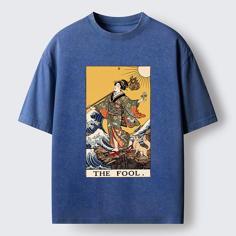 Tokyo-Tiger Ukiyo E Fool Tarot Washed T-Shirt