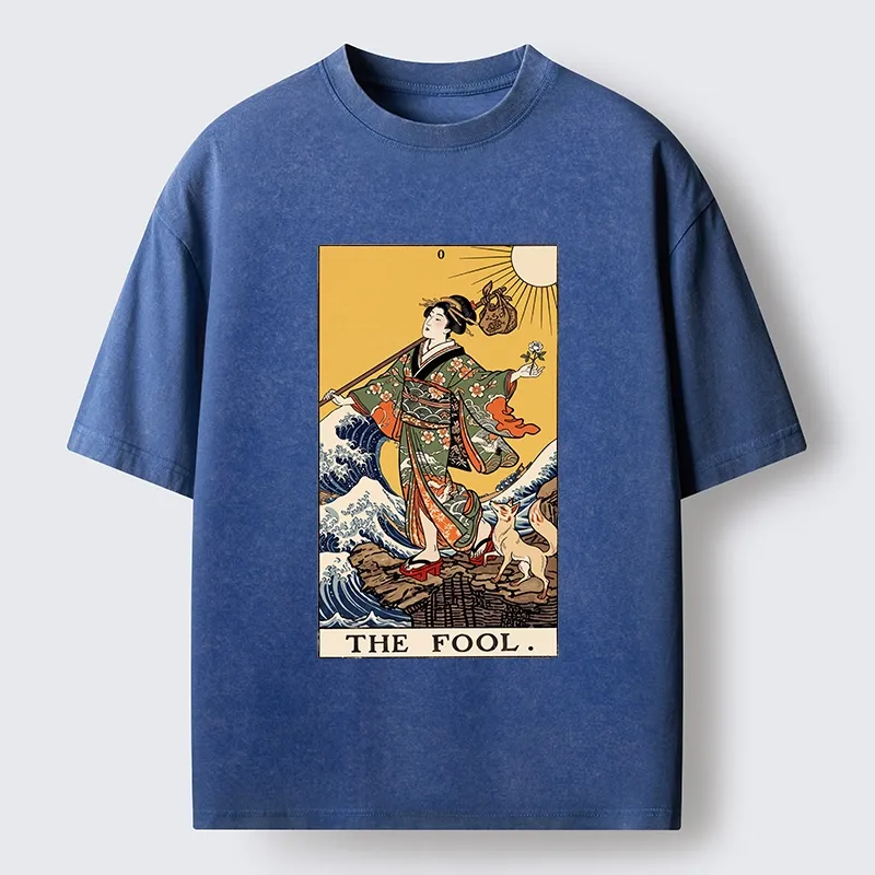 Tokyo-Tiger Ukiyo E Fool Tarot Washed T-Shirt