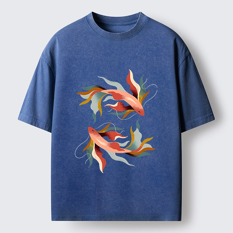 Tokyo-Tiger Twin Color Koi Fish Washed T-Shirt