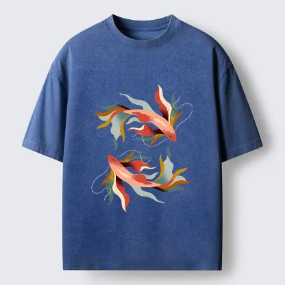 Tokyo-Tiger Twin Color Koi Fish Washed T-Shirt