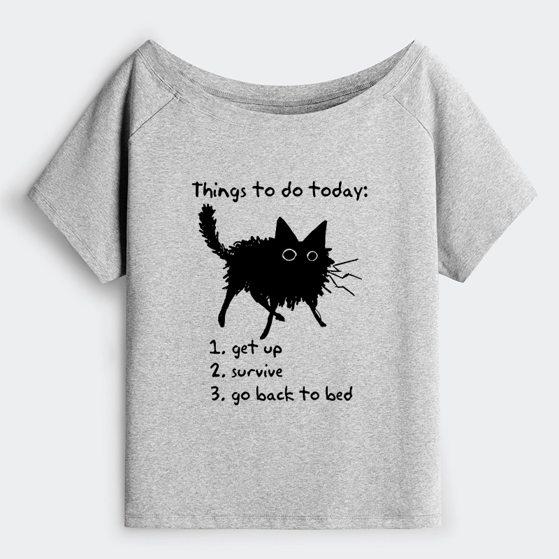 Tokyo-Tiger Lazy Cat Survive Day Funny Meme Off Shoulder T-Shirt
