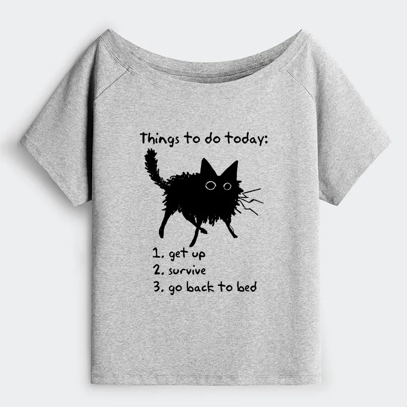 Tokyo-Tiger Lazy Cat Survive Day Funny Meme Off Shoulder T-Shirt
