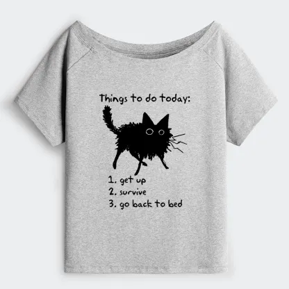 Tokyo-Tiger Lazy Cat Survive Day Funny Meme Off Shoulder T-Shirt