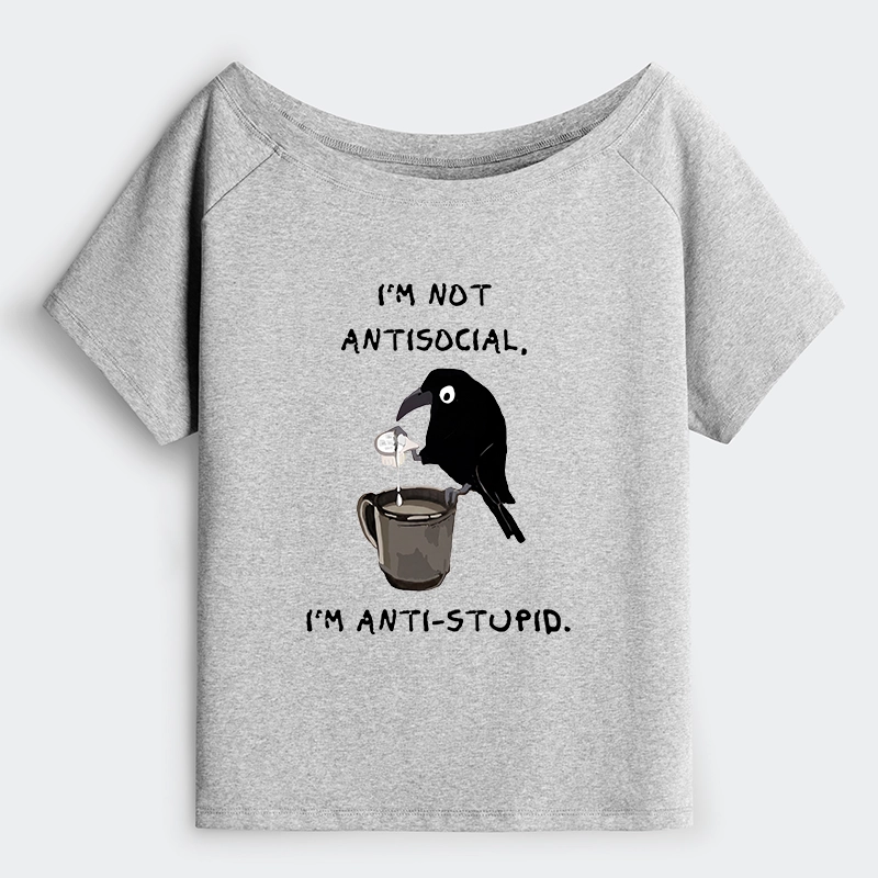 Tokyo-Tiger Cool Crow Sips Calm Coffee Alone Off Shoulder T-Shirt